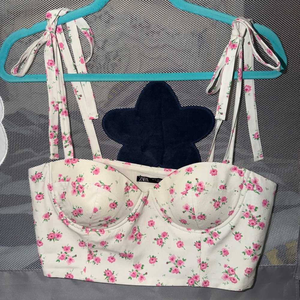 Zara Pink Floral Bustier Top